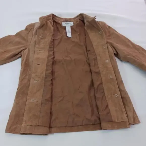 Alfani Petite Women's Brown Full Button Leather Jacket Pockets Size P - Picture 8 of 16